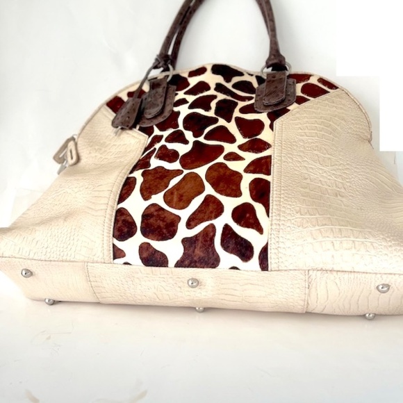 Mito Milan Ostrich Trim Embossed Leather Shoulder Bag - Picture 3 of 11